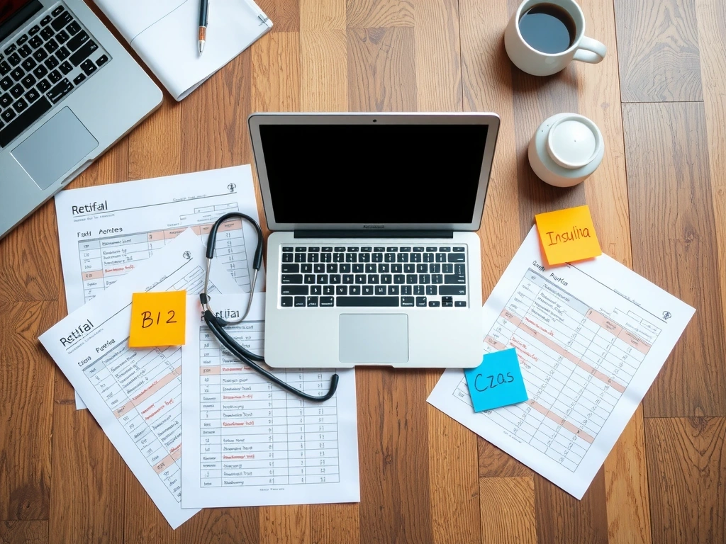 Biurko z wynikami krwi i notatkami